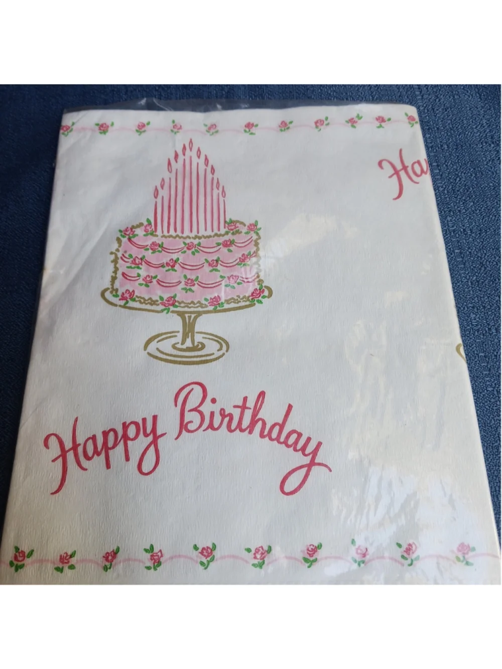 Vtg NOS Happy Birthday W/roses Paper Table Cover 54x96 Beach Kalamazoo, MI